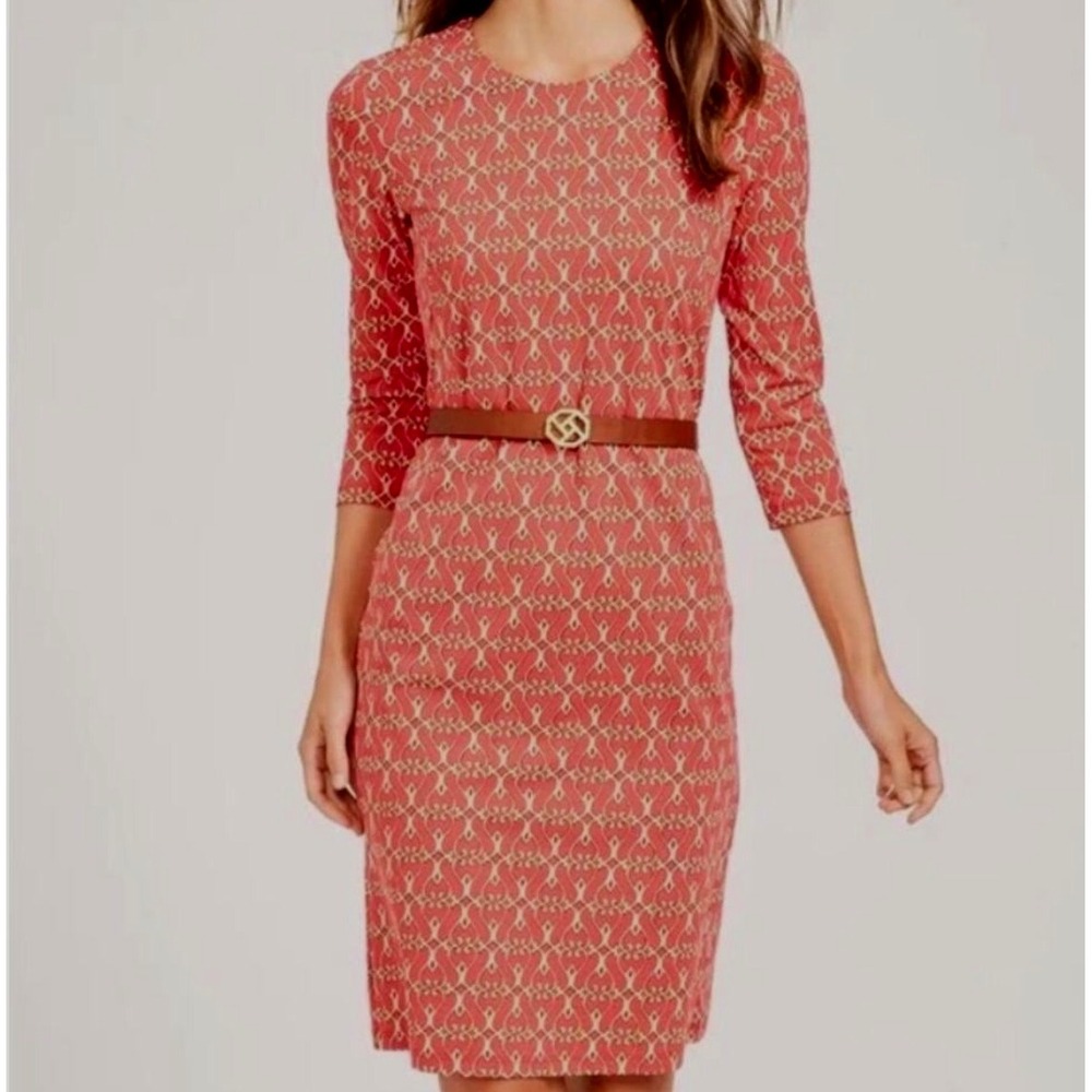 J. McLaughlin Sophia dress red orange gold Heartsong scroll Catalina cloth M